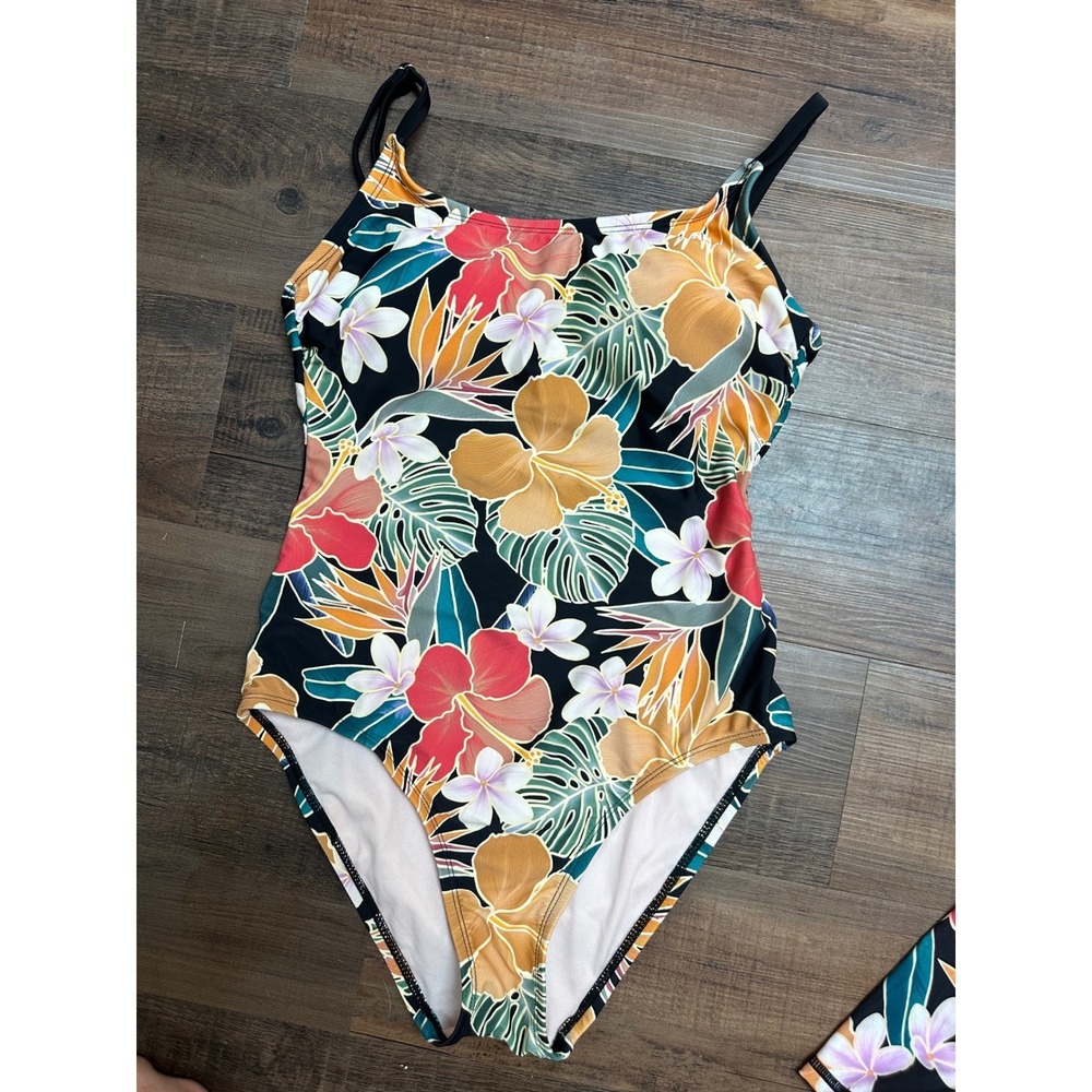 Hurley Women Rash Guard and One Piece Swimsuit Set Tropical Floral Black Size S - Picture 4 of 13